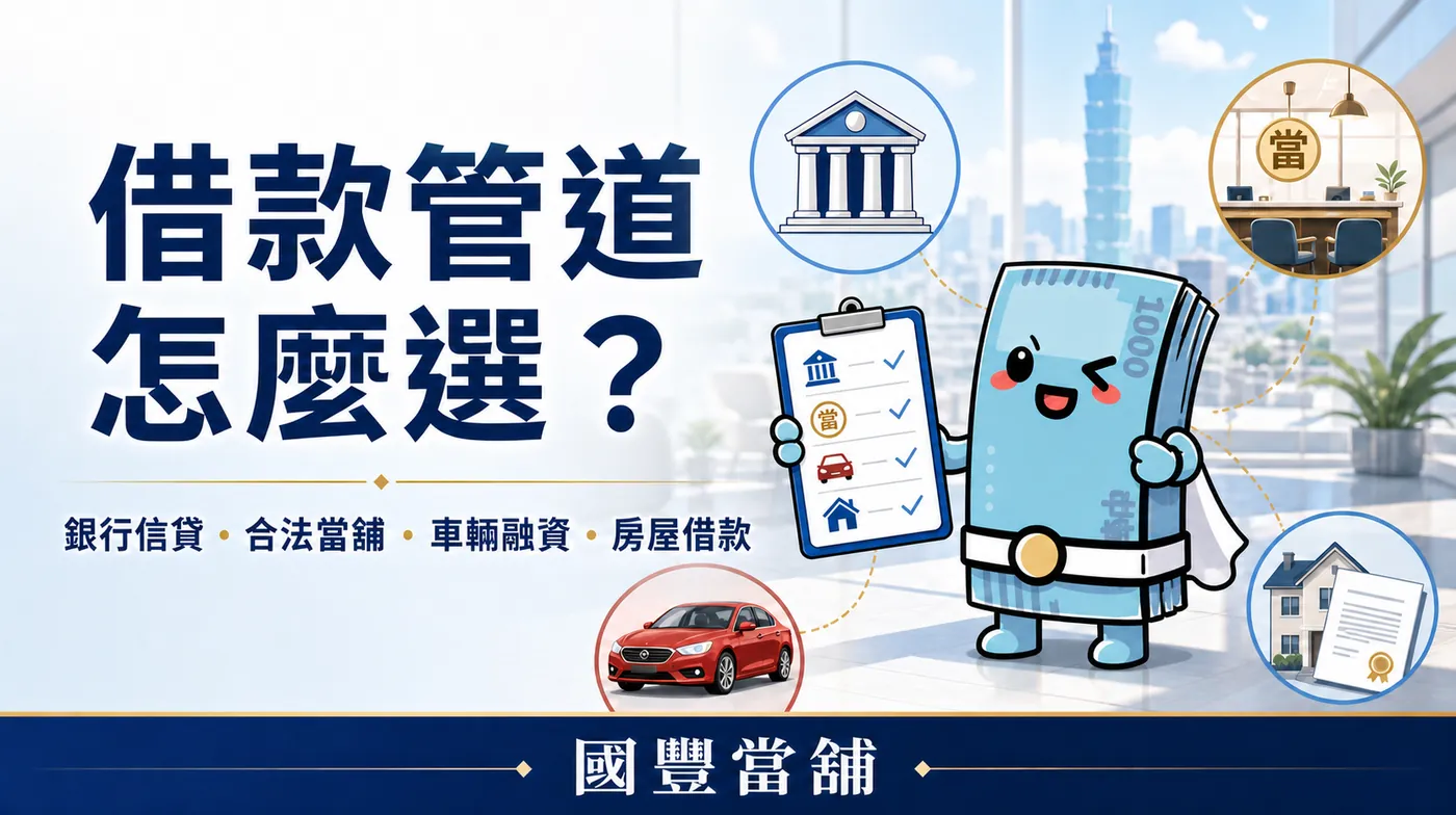 借款管道怎麼選，銀行信貸、合法當舖、車輛融資與房屋借款比較，國豐當舖
