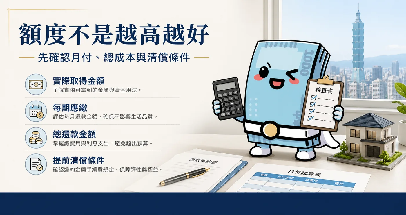房屋二胎額度與還款能力比較，應一起確認月付、總成本與提前清償條件